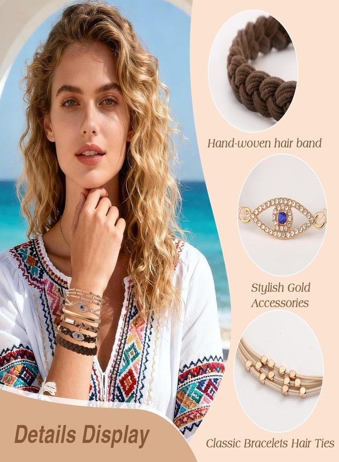 SYGY 6 PCS Hair Ties Bracelets for Women, Boho Hair Ties for Thick & Thin Hair, Elastic Hair Bands That Double as Stylish Jewelry, Dual-Use Stretch Bracelets, Hand-braided Ponytail Holders, Evil Eye Theme - Image 2